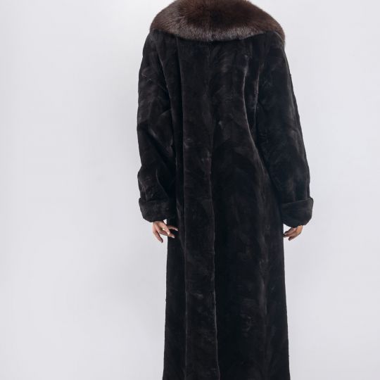 Dark Brown Velvet Mink Fur Coat