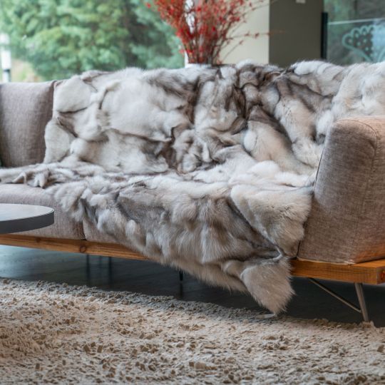 Natural Fox Fur Throw Blanket