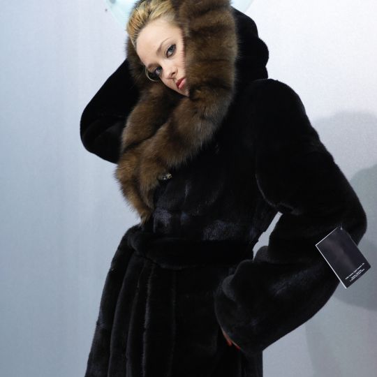 Black Glama Mink Fur Jacket With Sable Inner Hood