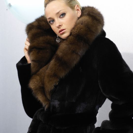 Black Glama Mink Fur Jacket With Sable Inner Hood