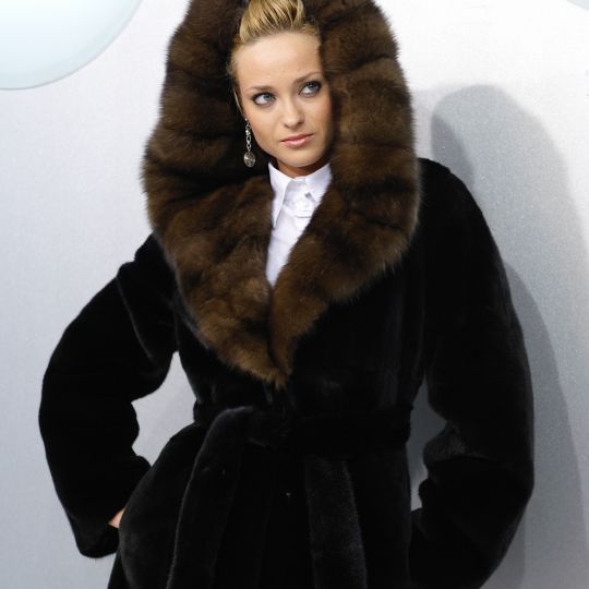 Black Glama Mink Fur Jacket With Sable Inner Hood