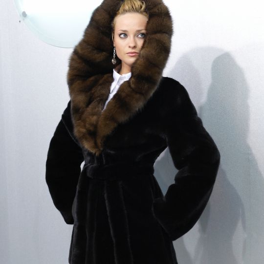 Black Glama Mink Fur Jacket With Sable Inner Hood