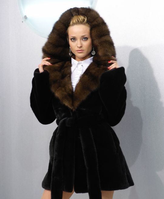 Black Glama Mink Fur Jacket With Sable Inner Hood