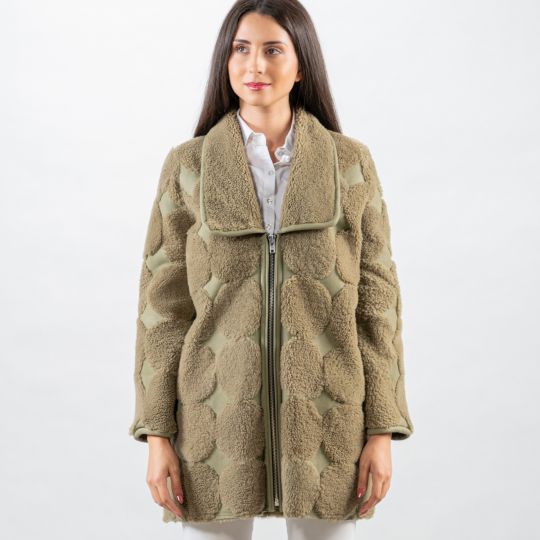 Special Khaki Sheepskin Jacket with Zipper