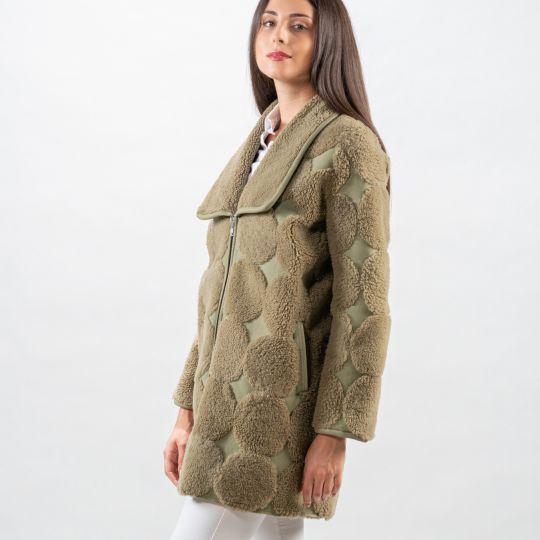 Special Khaki Sheepskin Jacket with Zipper