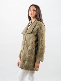 Khaki Lamm Felljacke mit Reißverschluss