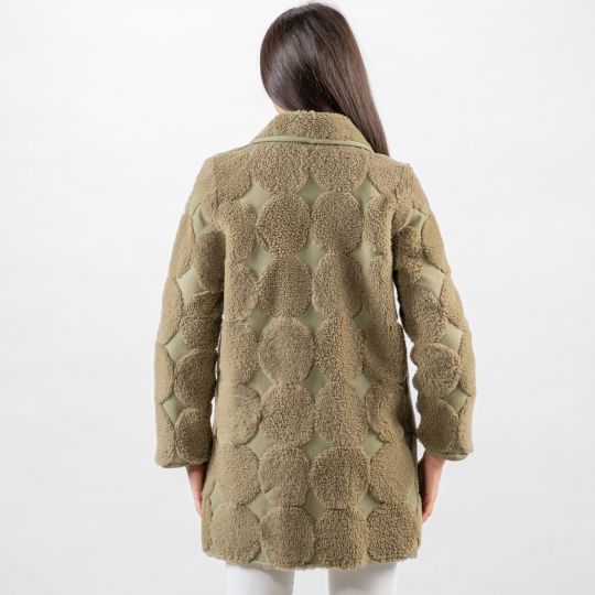 Khaki Lamm Felljacke mit Reißverschluss