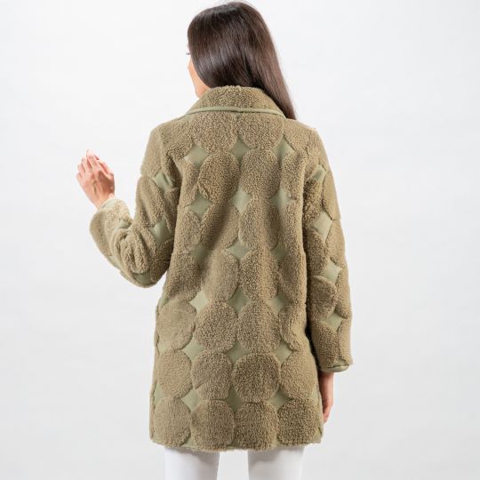 Khaki Lamm Felljacke mit Reißverschluss