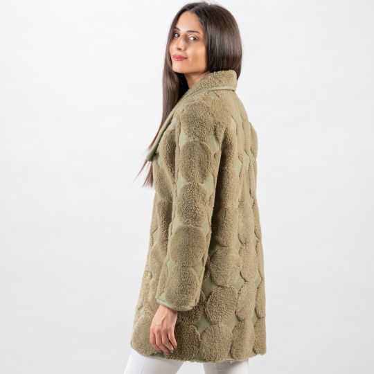 Khaki Lamm Felljacke mit Reißverschluss