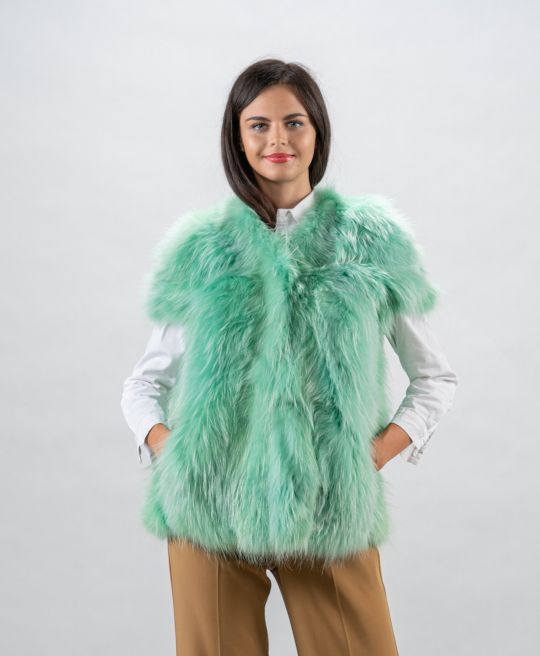 Light Green Fin Raccoon Fur Vest