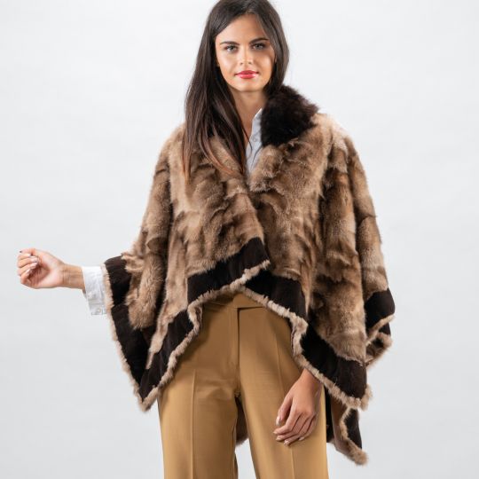 Sable Fur Cape with Velvet Mink Trim