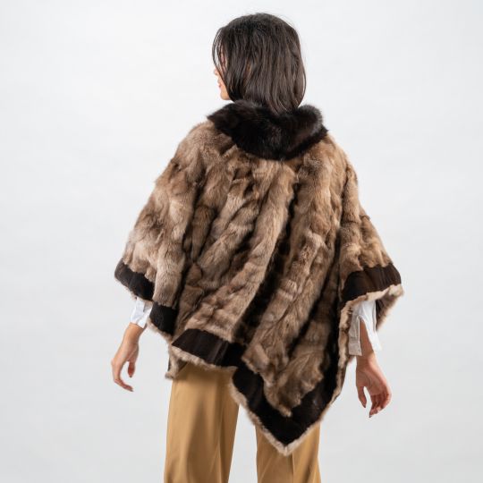 Sable Fur Cape with Velvet Mink Trim