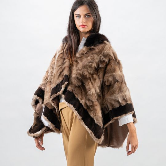 Sable Fur Cape with Velvet Mink Trim