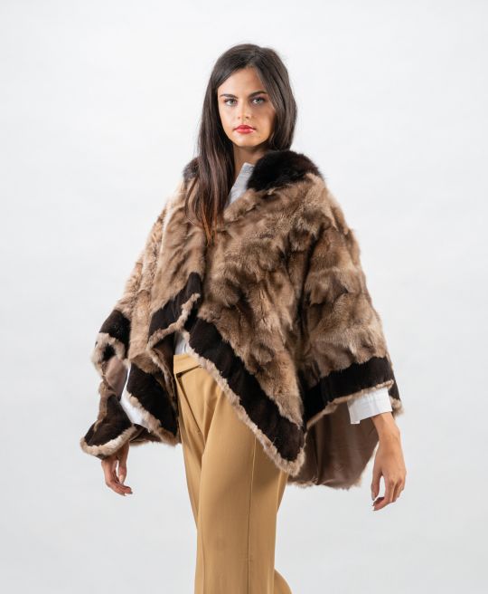 Sable Fur Cape with Velvet Mink Trim