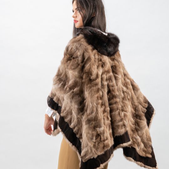 Sable Fur Cape with Velvet Mink Trim