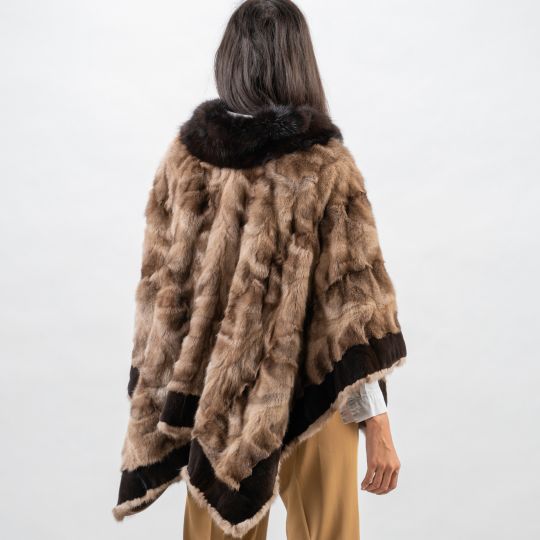 Sable Fur Cape with Velvet Mink Trim