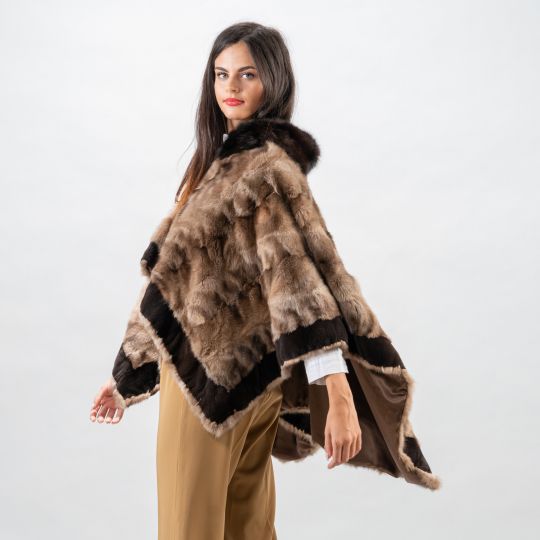 Sable Fur Cape with Velvet Mink Trim