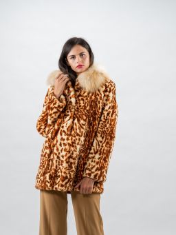 Leopard Samt Nerz Pelzjacke