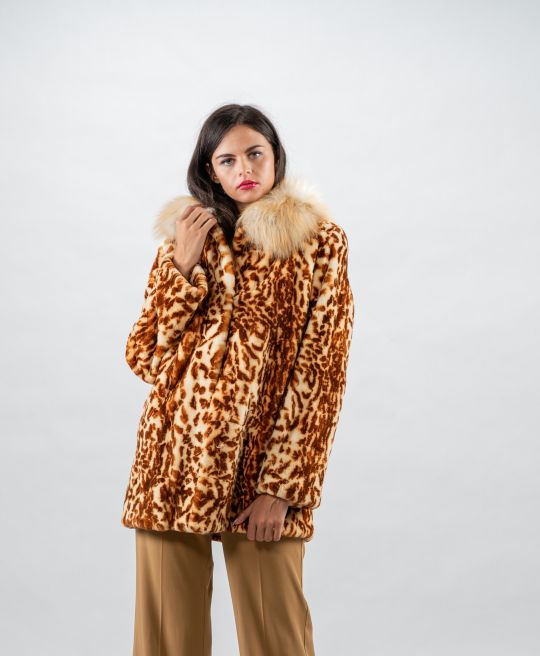 Leopard Samt Nerz Pelzjacke