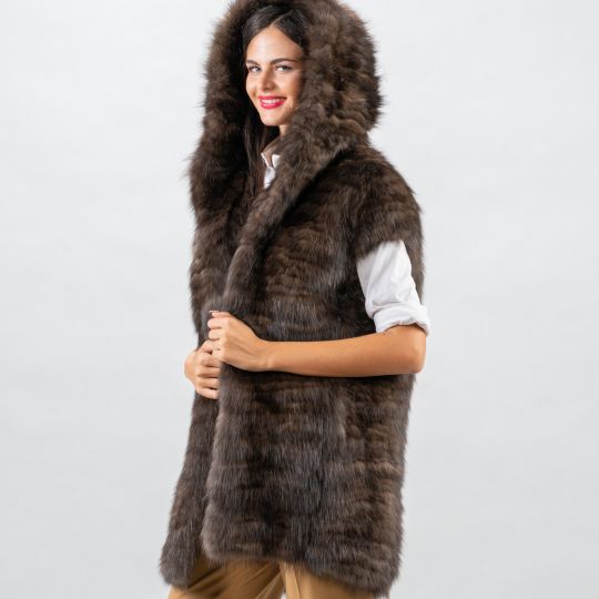 Hooded Sable Fur Vest