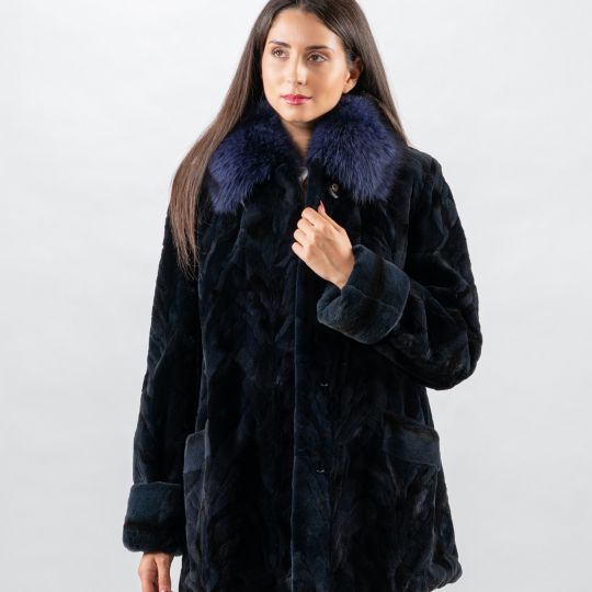 Dark Blue Velvet Mink Fur Jacket