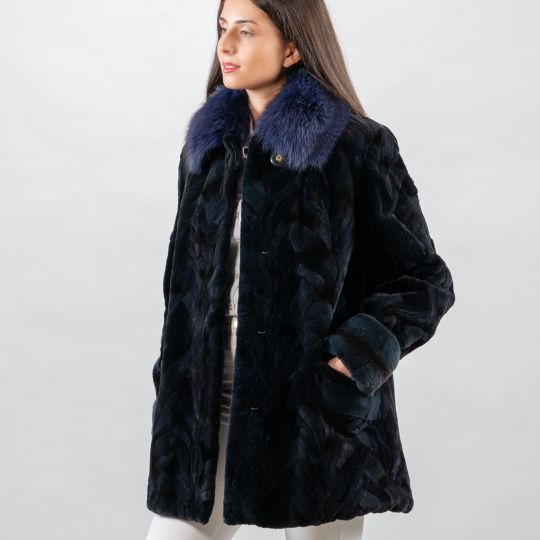 Dark Blue Velvet Mink Fur Jacket