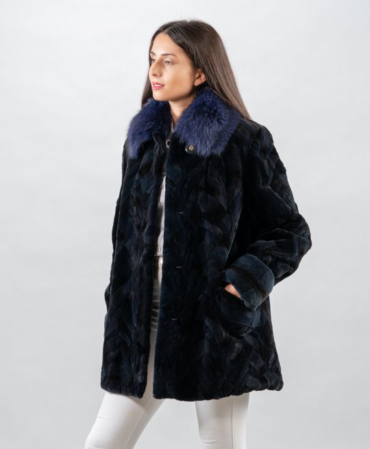 Dark Blue Velvet Mink Fur Jacket