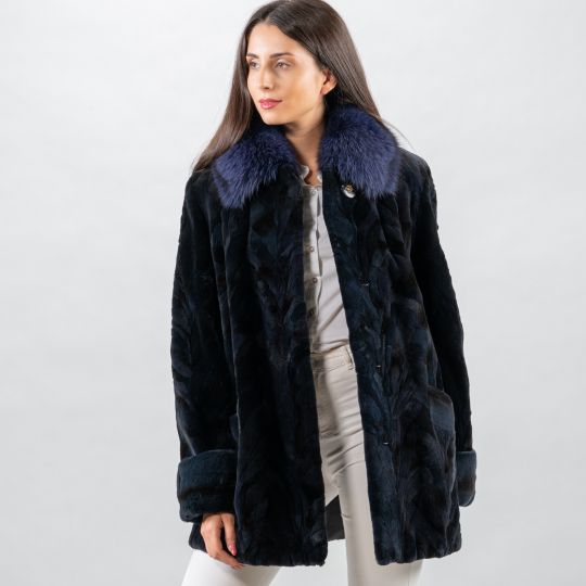 Dark Blue Velvet Mink Fur Jacket