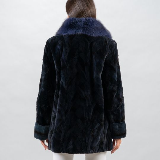 Dark Blue Velvet Mink Fur Jacket