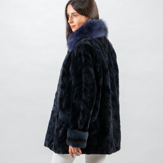 Dark Blue Velvet Mink Fur Jacket