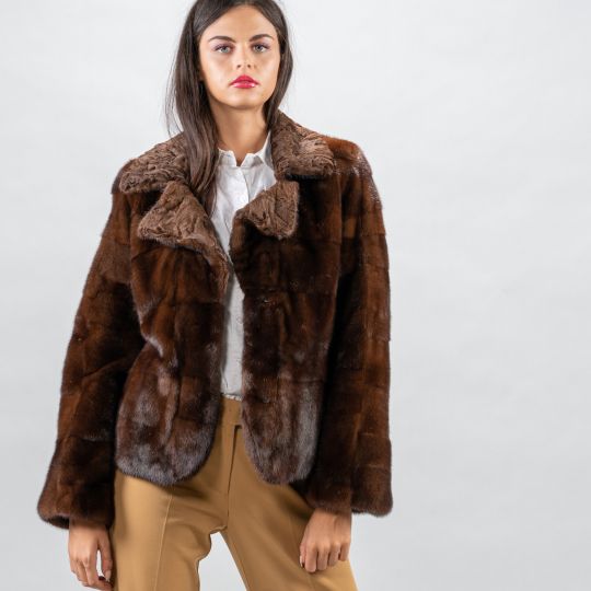 Mahogany Nerz Pelzjacke mit Swakara Pelzkragen