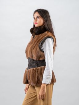 Demi Buff Mink Fur Vest with Sable Collar