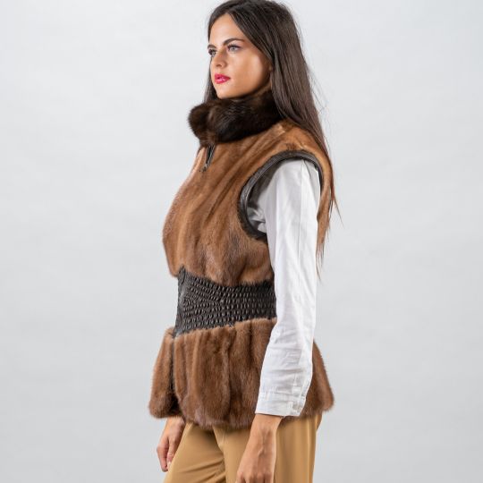 Demi Buff Mink Fur Vest with Sable Collar