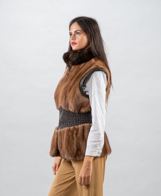 Demi Buff Mink Fur Vest with Sable Collar