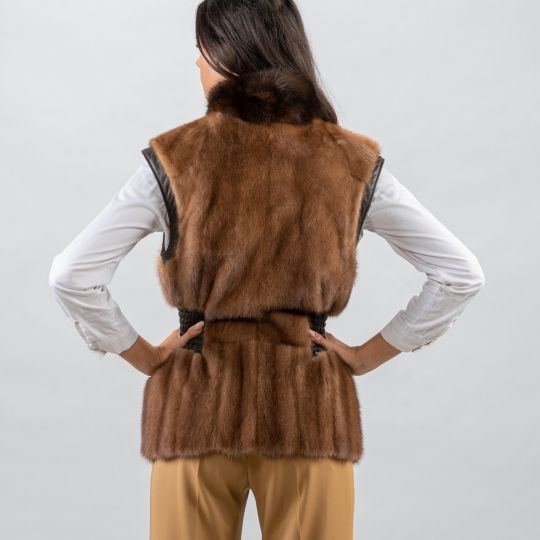 Demi Buff Mink Fur Vest with Sable Collar