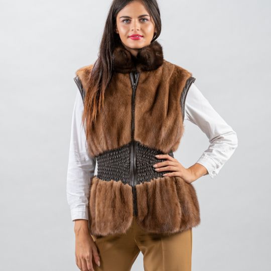 Demi Buff Mink Fur Vest with Sable Collar