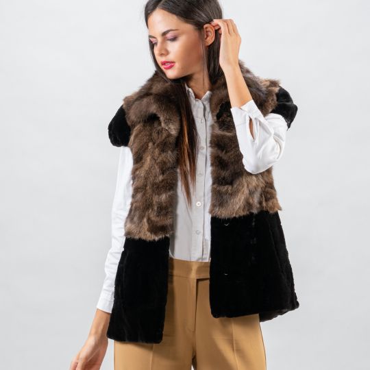 Sable Fur Vest/Down Part with Black Velvet Mink