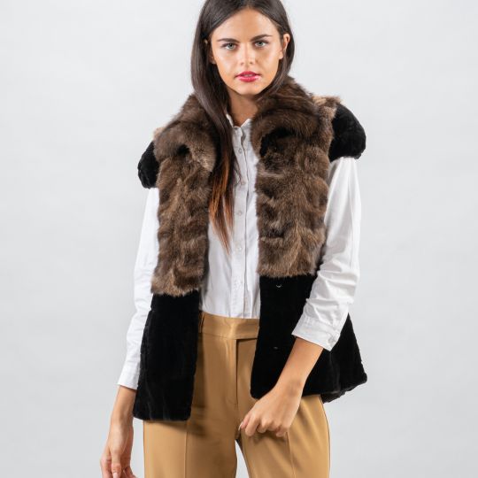 Sable Fur Vest/Down Part with Black Velvet Mink