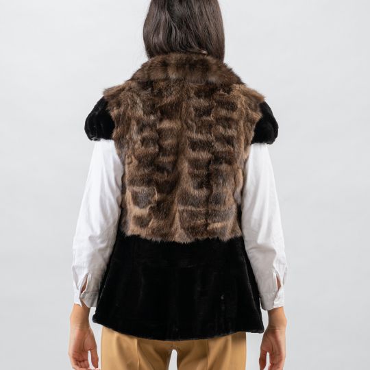 Sable Fur Vest/Down Part with Black Velvet Mink