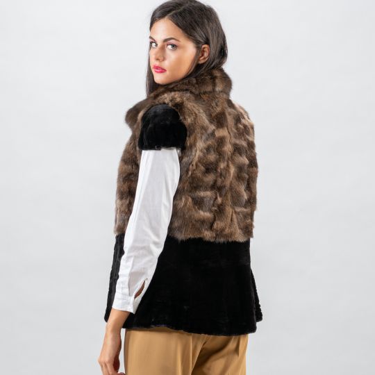 Sable Fur Vest/Down Part with Black Velvet Mink