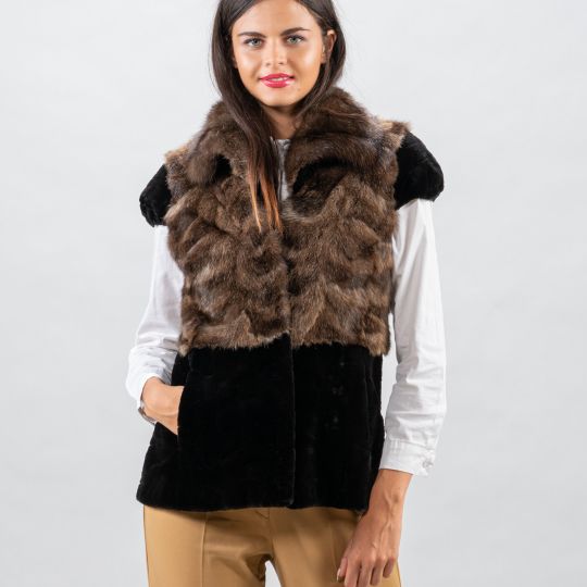 Sable Fur Vest/Down Part with Black Velvet Mink