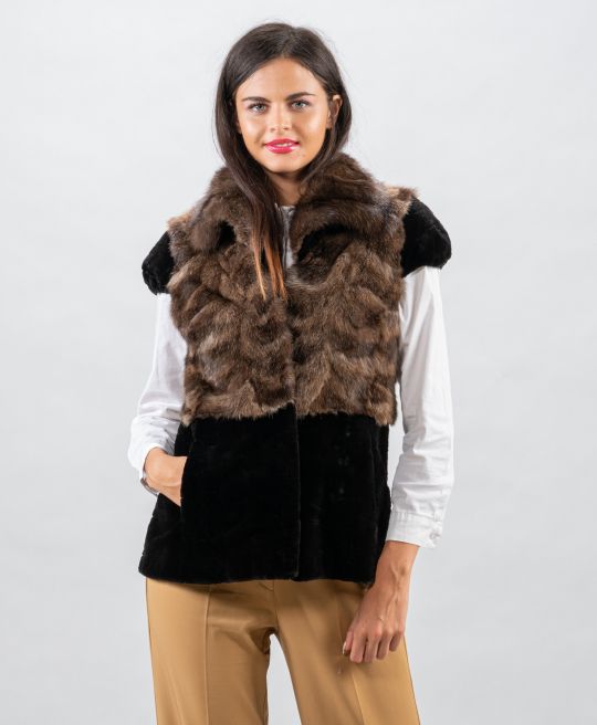 Sable Fur Vest/Down Part with Black Velvet Mink