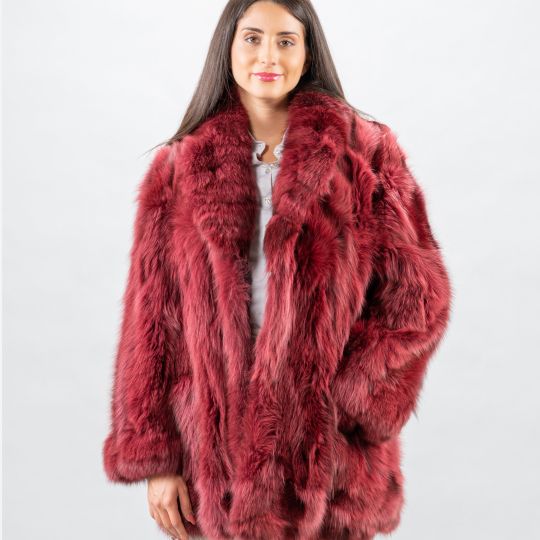 Blau Fuchs Pelzjacke in Farbe Wein Rot