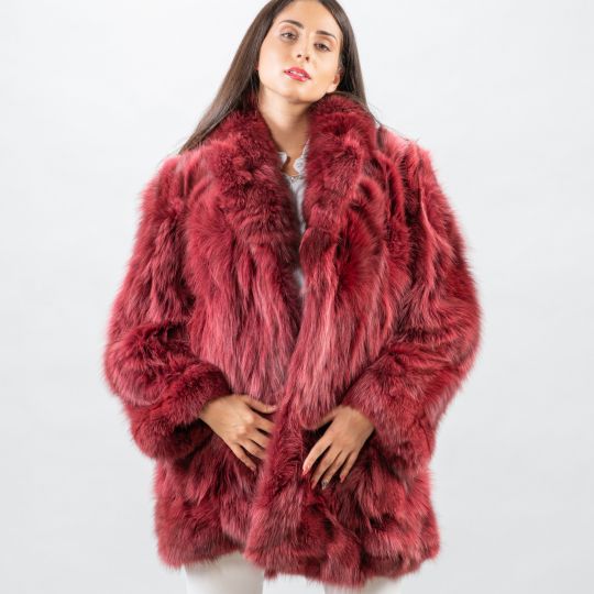 Blau Fuchs Pelzjacke in Farbe Wein Rot