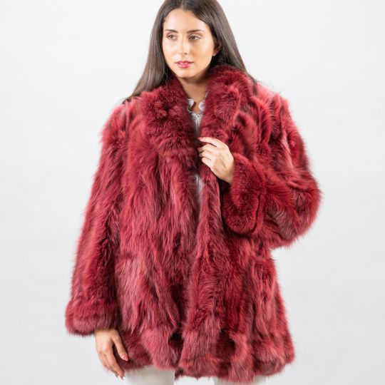 Blau Fuchs Pelzjacke in Farbe Wein Rot