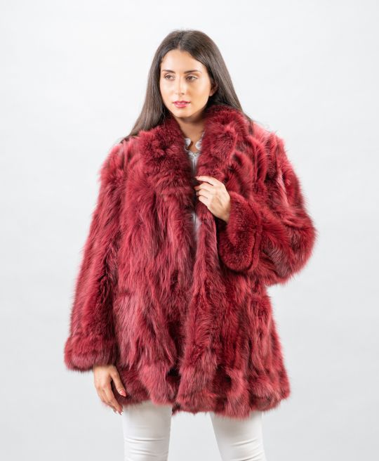 Blau Fuchs Pelzjacke in Farbe Wein Rot