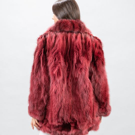 Blau Fuchs Pelzjacke in Farbe Wein Rot