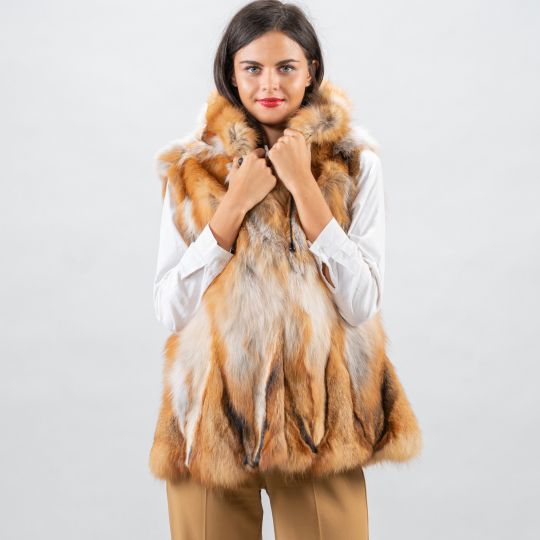 Hooded Canadian Red Fox Fur Vest