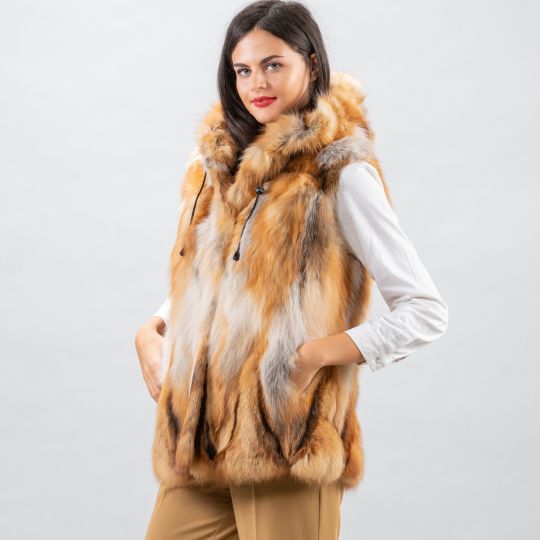 Hooded Canadian Red Fox Fur Vest