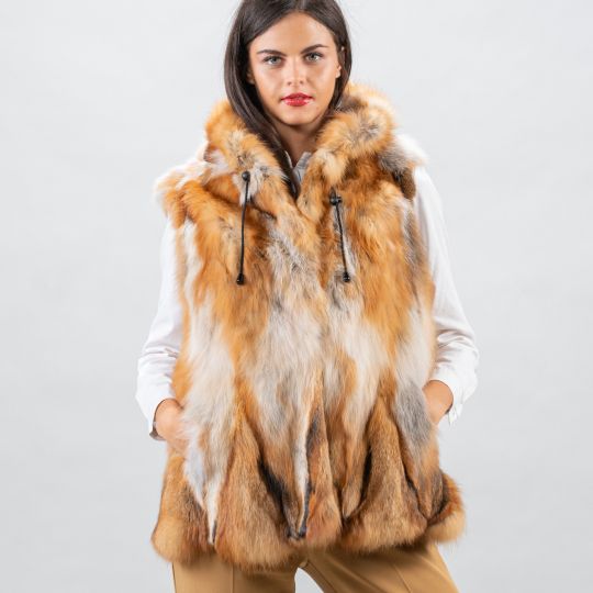 Hooded Canadian Red Fox Fur Vest